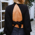 Mock Neck Cut Out Backless Cropped Sweater