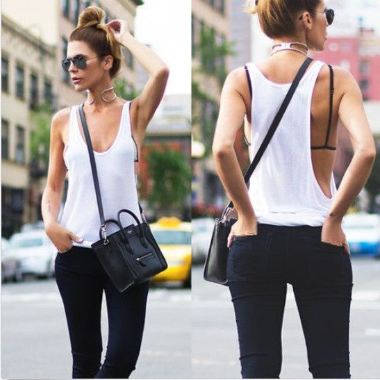 Sleeveless Scoop Casual Pure Color Sexy Vest - Oh Yours Fashion - 1