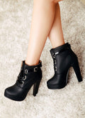 Unique Chunky Heel Winter Lace Up Buckle Martin Boots