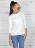 Scoop 3/4 Sleeves Back Button Pure Color Chiffon Blouse - Oh Yours Fashion - 3