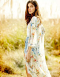 1/2 Sleeves Flower Print Lapel Chiffon  Kimono Blouse - Oh Yours Fashion - 4