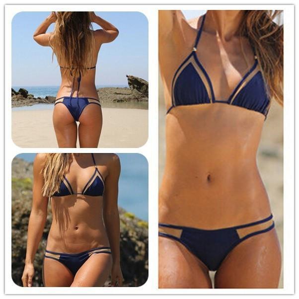 Spaghetti Strap Mesh Triangle Low Waist Bikini Set Swimwear - OhYoursFashion - 7