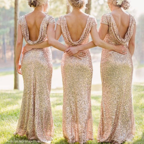 Shinning Backless Sequined Long Party Bridesmaid Dress - OhYoursFashion - 1