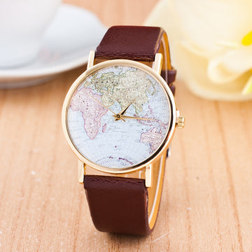 The World Map Faux Leather Strap Watch - Oh Yours Fashion - 1