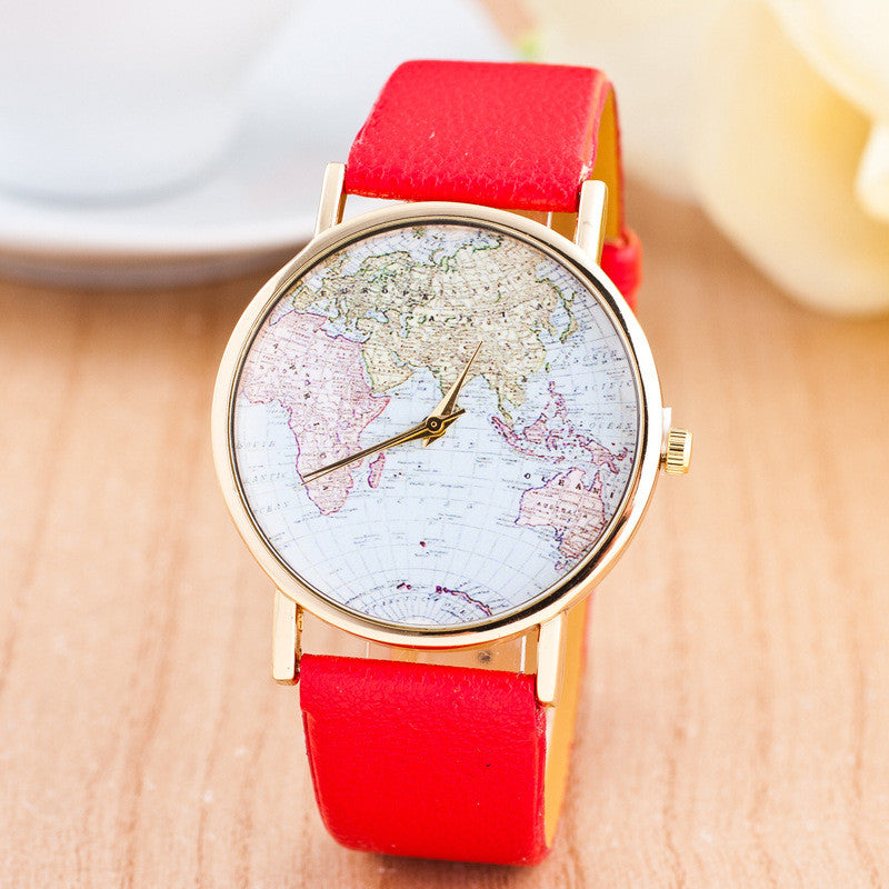 The World Map Faux Leather Strap Watch - Oh Yours Fashion - 3