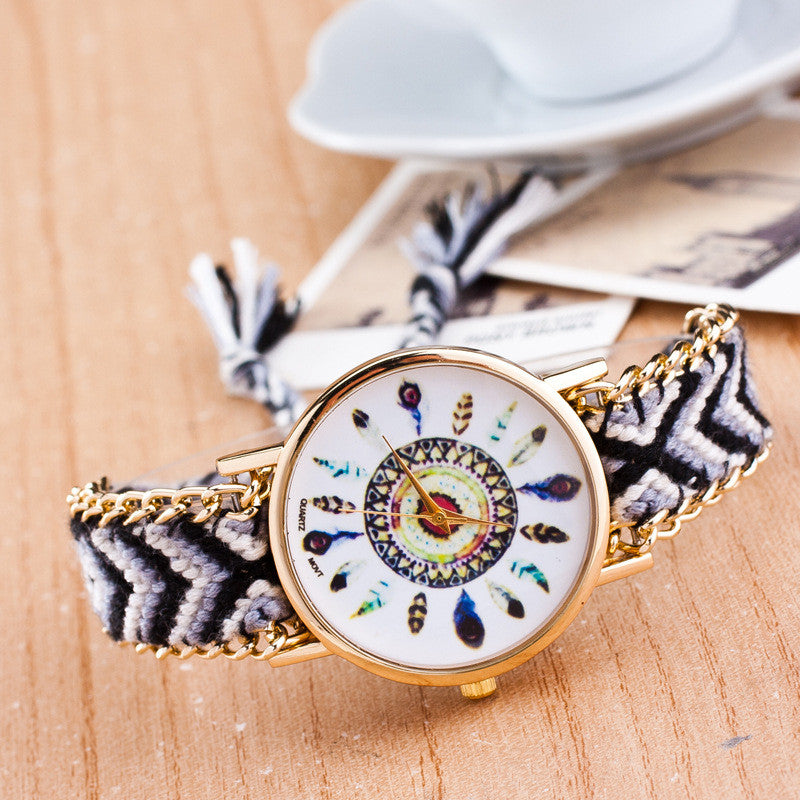 Peacock Feathers Print Weaving Watch - Oh Yours Fashion - 1