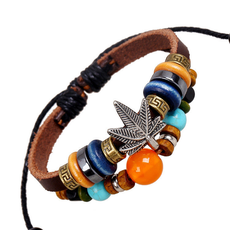 Maple Leaf Beaded Leather Bracelet - Oh Yours Fashion - 1