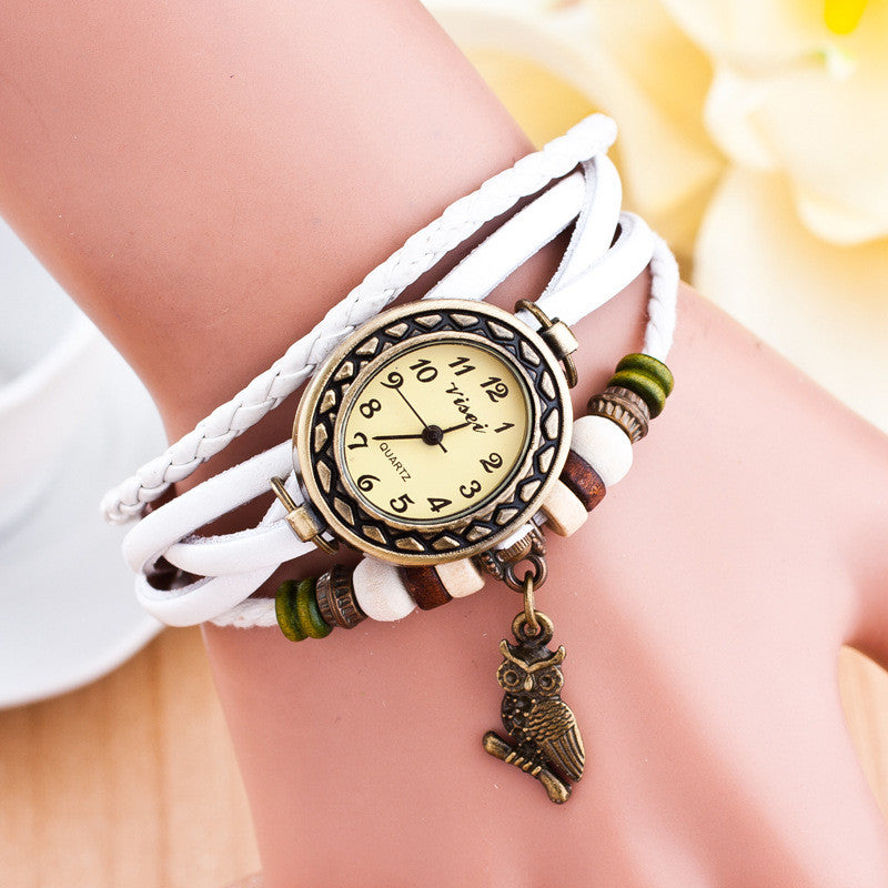 Retro Owl Pendant Woven Bracelet Watch - Oh Yours Fashion - 1