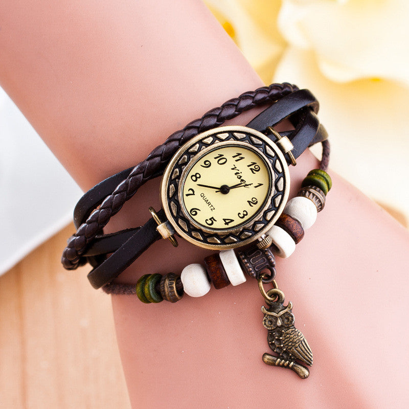 Retro Owl Pendant Woven Bracelet Watch - Oh Yours Fashion - 8