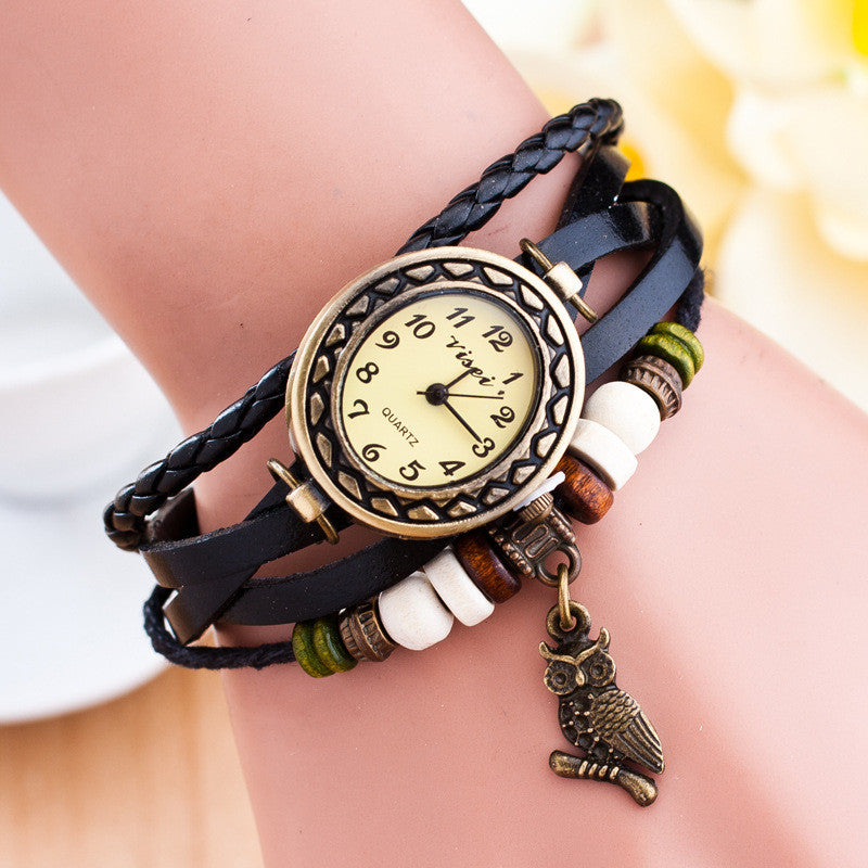 Retro Owl Pendant Woven Bracelet Watch - Oh Yours Fashion - 6