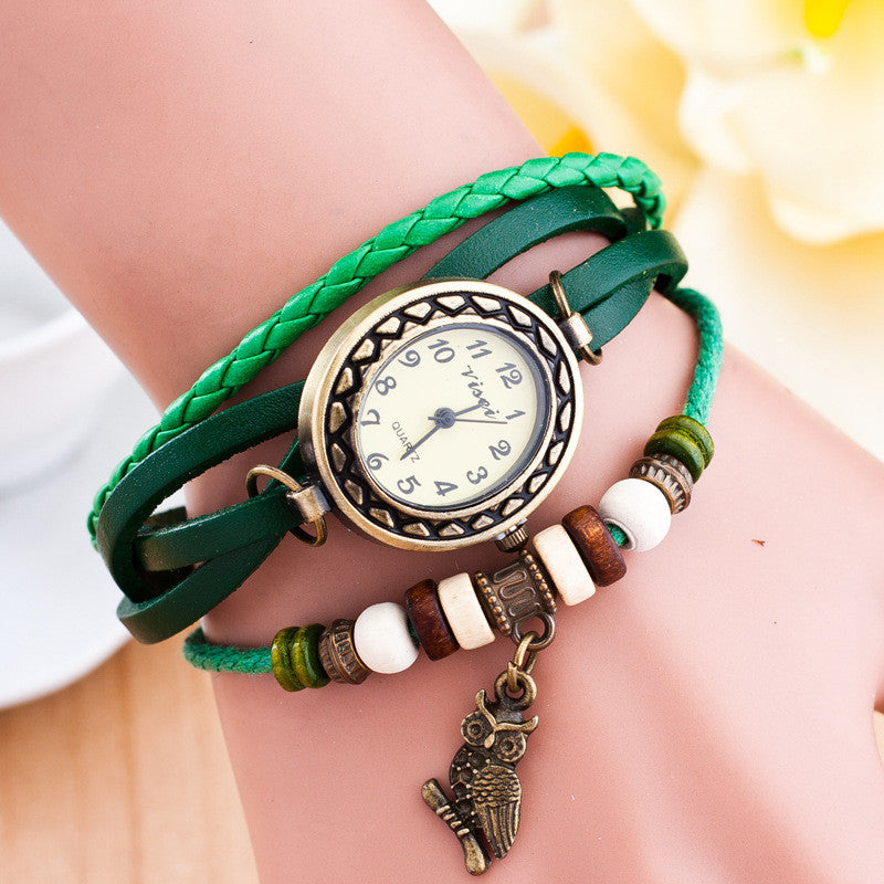 Retro Owl Pendant Woven Bracelet Watch - Oh Yours Fashion - 4