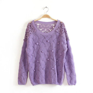 Lace Crochet Hollow Out Pullover Sweater - OhYoursFashion - 1