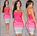 Sexy Strapless Contrast Color Back Zipper Bodycon Short Dress - Oh Yours Fashion - 1