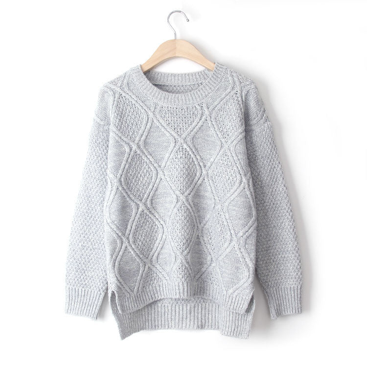Fashion Long Sleeve Dip Hem Argyle Sweaters - Oh Yours Fashion - 4