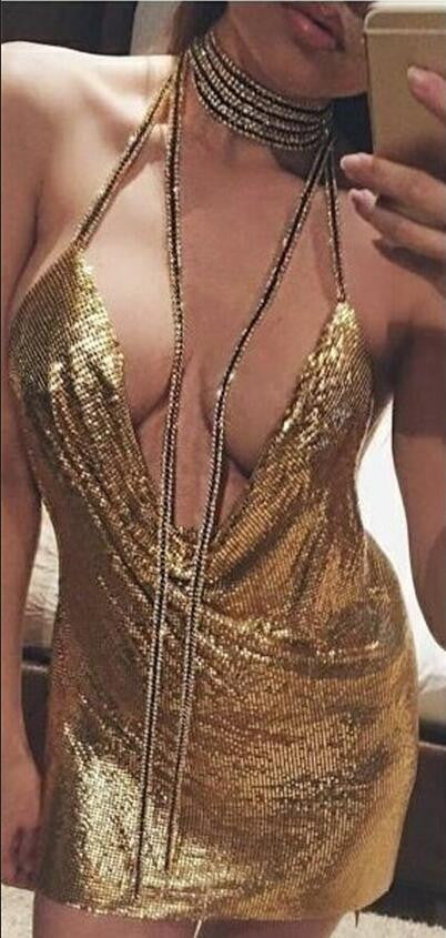 Sequins Halter Backless Short Bodycon Club Dress - Oh Yours Fashion - 3