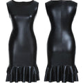 OL Splicing Faux Fur Ruffled Sleeveless Bodycon Knee-Length Dress - Oh Yours Fashion - 5