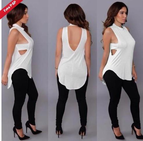 Sleeveless Backless Plus Size Forked Tail T-shirt - OhYoursFashion - 4