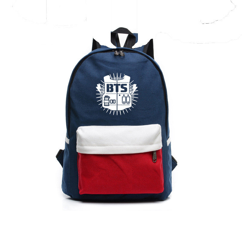 Contrast Color Canvas Letter Print School Backpack - Oh Yours Fashion - 1