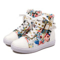 Cute Floral Print Skull Lace Up High Cut Women Sneakers - OhYoursFashion - 5