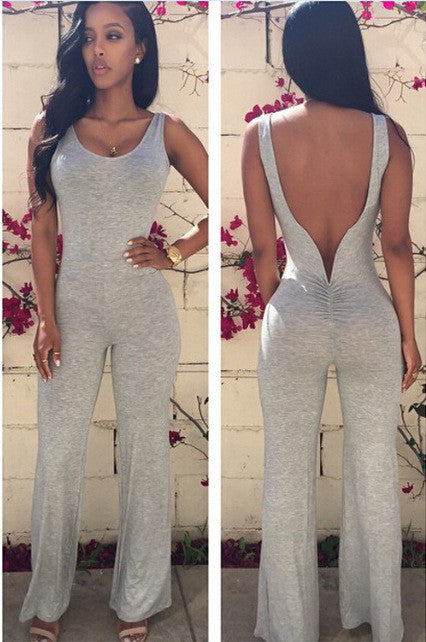 Backless Empire Irregular Bell-bottoms Long Jumpsuit - O Yours Fashion - 2