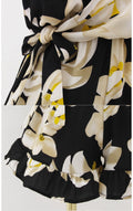Flower Print 3/4 Sleeves V-neck A-line Fashion Short Jumpsuits - OhYoursFashion - 4