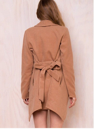 Khaki Lapel Asymmetric Woolen Coat - Oh Yours Fashion - 4