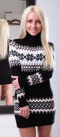 Fashion Long Sleeve High Neck Print Long Knit Sweater - Oh Yours Fashion - 4