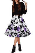 Flower Print A-line Flared Pleated High Waist Knee-length Skirt - OhYoursFashion - 6