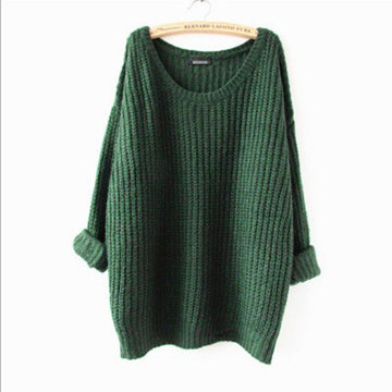 Long Pullover Loose Solid Color Knit Sweater - Oh Yours Fashion - 1