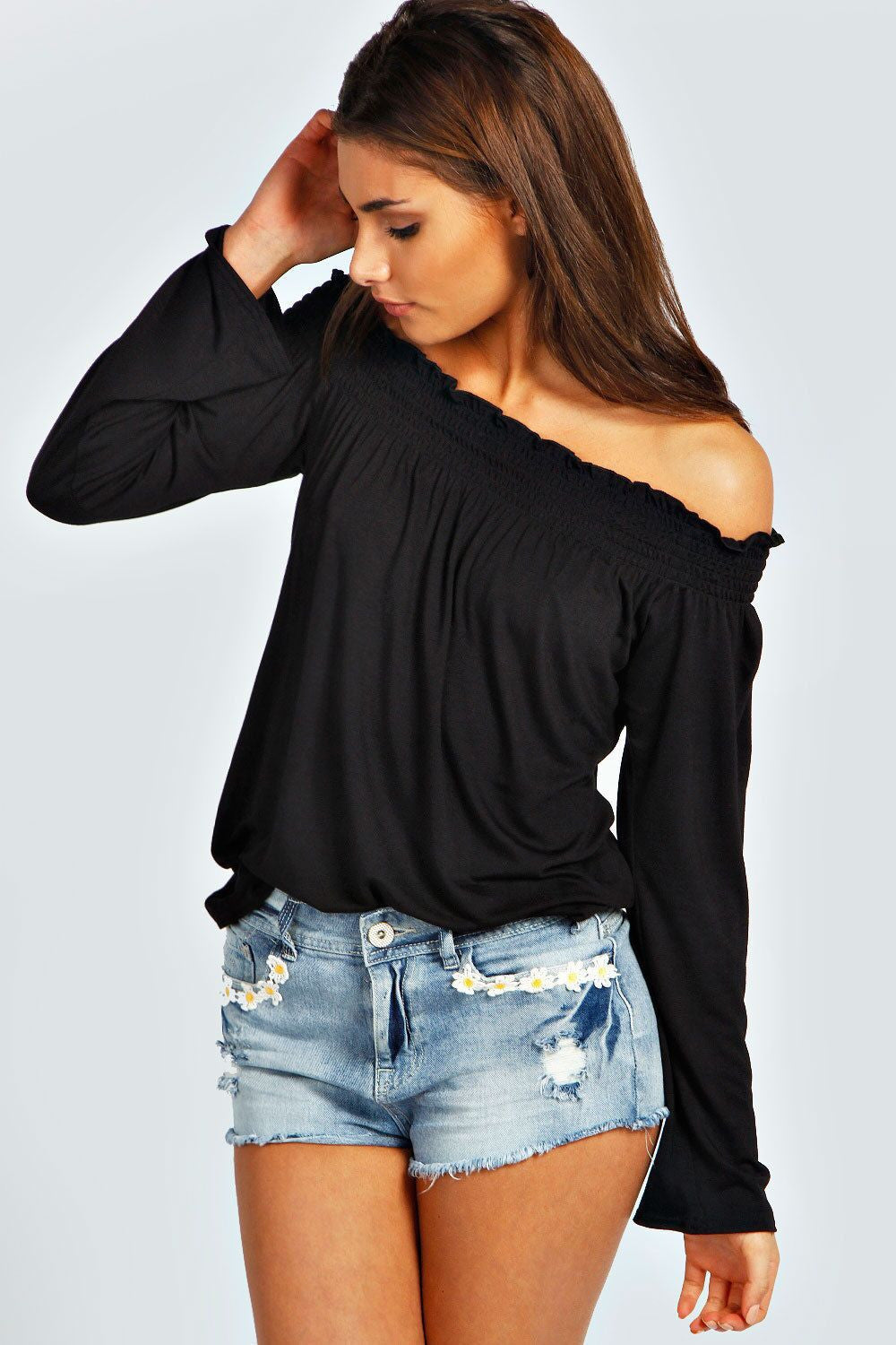 Sexy Off-shoulder Long Sleeves Casual Pure Color Blouse - Oh Yours Fashion - 1
