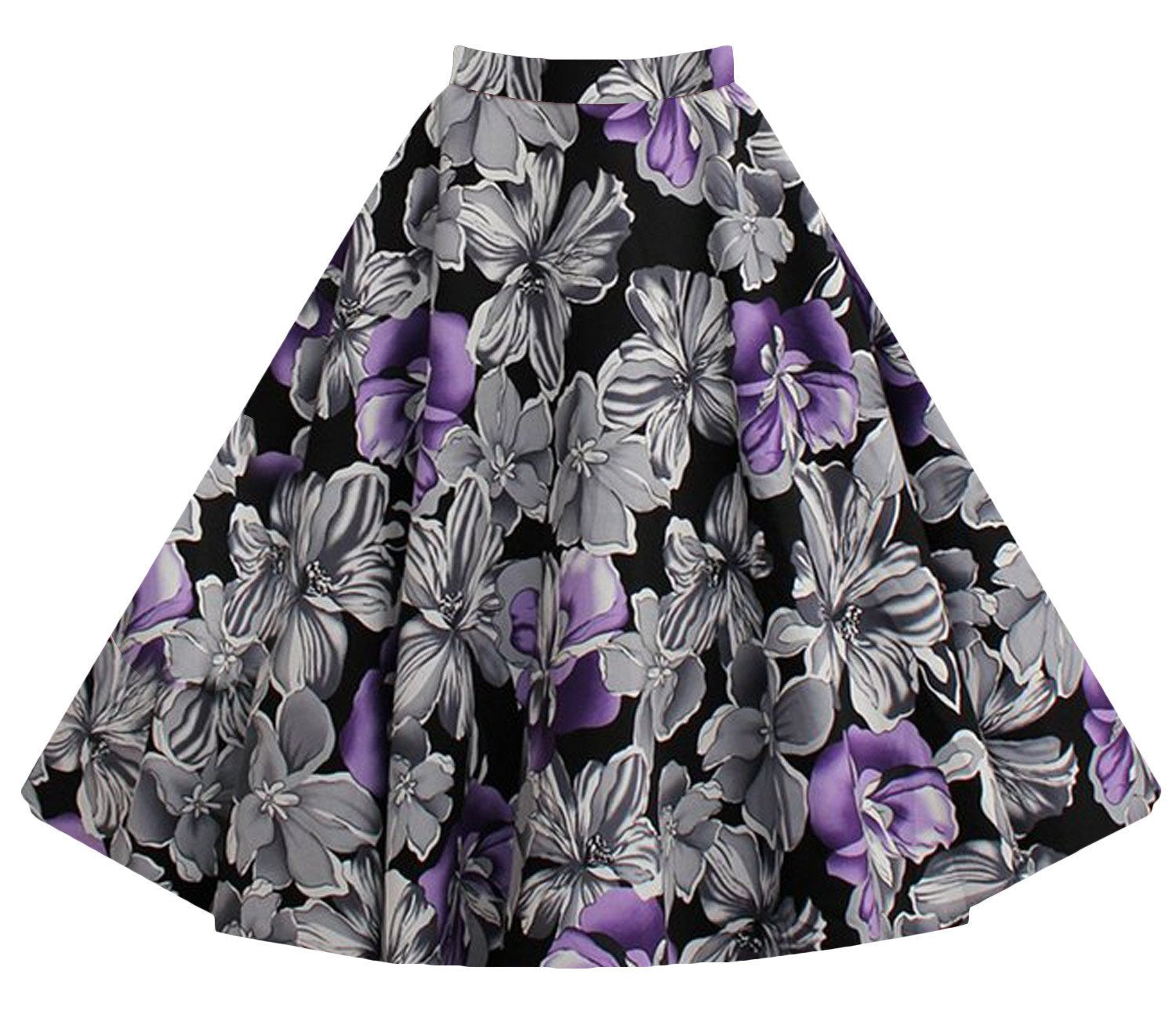 Flower Print A-line Flared Pleated High Waist Knee-length Skirt - OhYoursFashion - 5