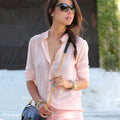 Long Sleeves Pure Color V-neck Slim Blouse - Oh Yours Fashion - 1