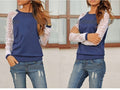 Lace Splicing Scoop Pullover Loose Long Sleeve T-shirt - Oh Yours Fashion - 6