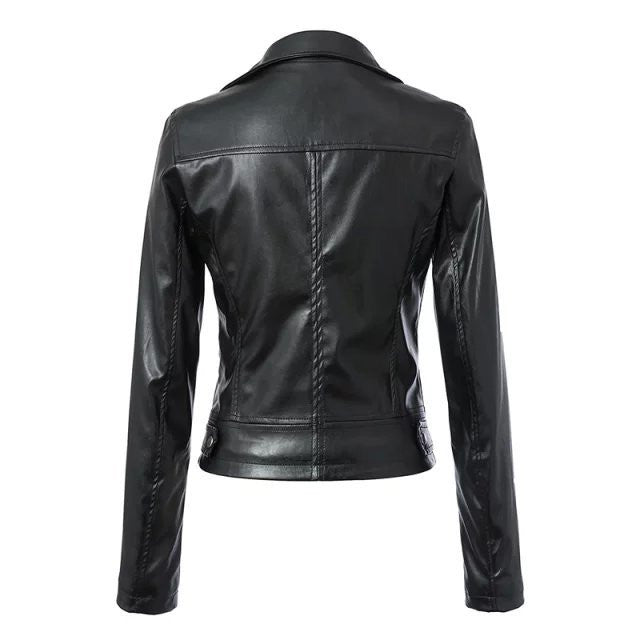 Women Black Zipper Rivet Crop Moto Jacket - Oh Yours Fashion - 4