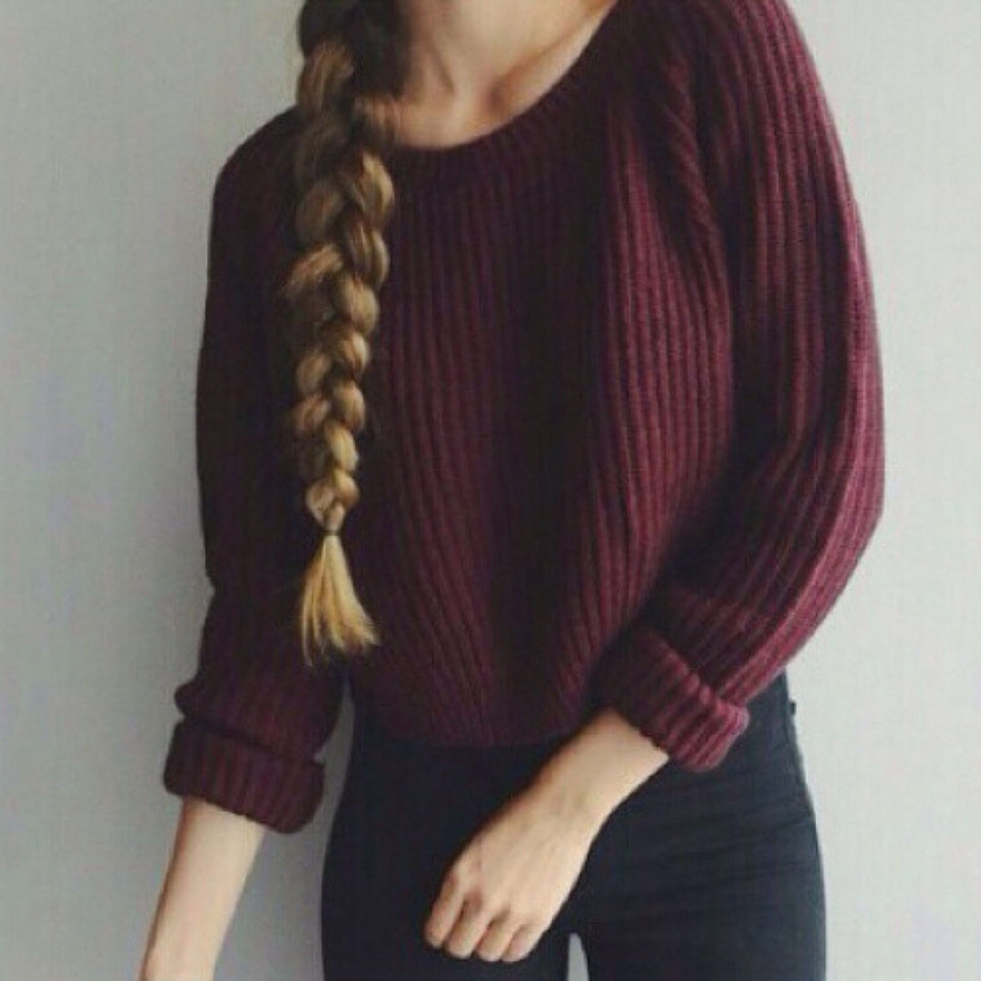 Red Solid Color Knit Pullover Sweater - Oh Yours Fashion - 1