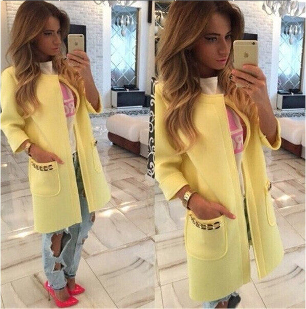 Candy Colors Scoop 9/10 Sleeves Long Loose Coat - Oh Yours Fashion - 3