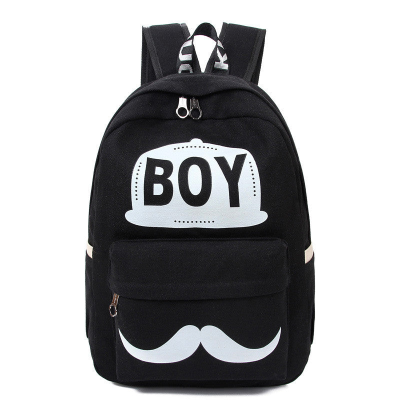 BOY Mustache Print Classical Canvas Backpack School Bag - Oh Yours Fashion - 2