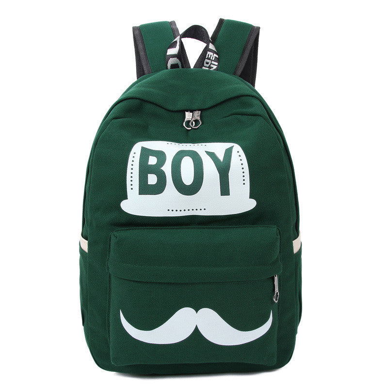 BOY Mustache Print Classical Canvas Backpack School Bag - Oh Yours Fashion - 4