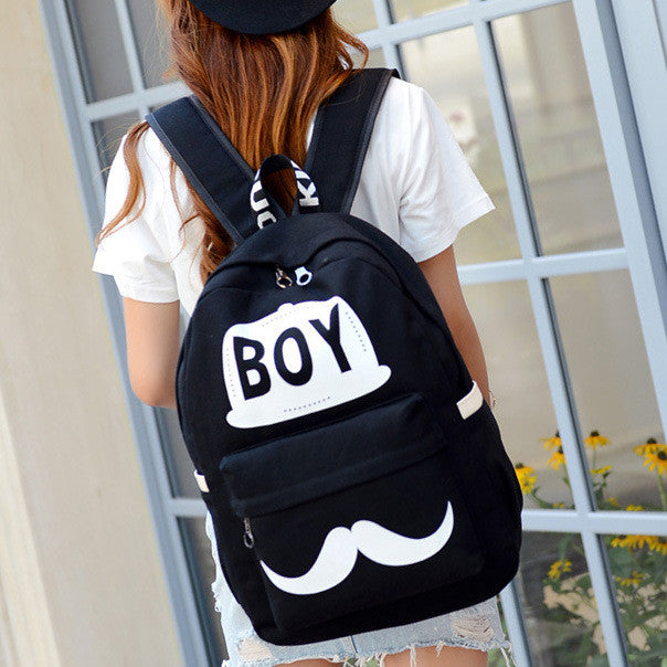 BOY Mustache Print Classical Canvas Backpack School Bag - Oh Yours Fashion - 6