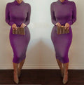 High Neck Long Sleeves Bodycon Pure Color Party ClubDress - OhYoursFashion - 8
