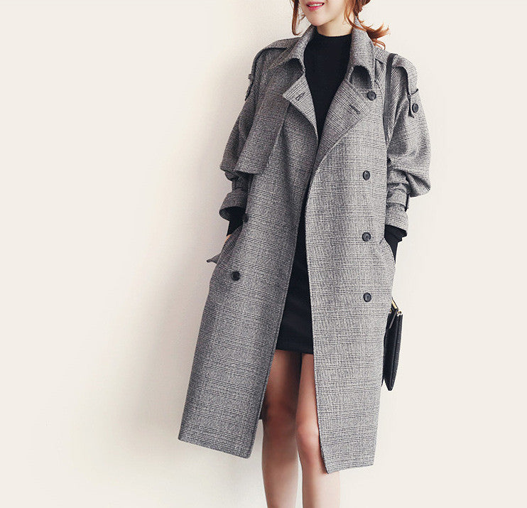 Turn-down Collar Long Sleeves Double Button Long Wool Coat - Oh Yours Fashion - 5