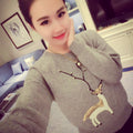 Scoop Ribbed Knit Cartoon Pattern Loose Pullover Short Sweater - Oh Yours Fashion - 2
