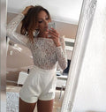 Lace Patchwork Long Sleeves Scoop Short Jumpsuit - Oh Yours Fashion - 1