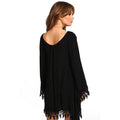 Plus Size Long Sleeve Tassel Black Short Dress - Oh Yours Fashion - 6