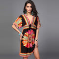Plus Size Floral Print V Neck Draw String Beach Dress - Oh Yours Fashion - 4