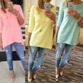 Candy Color 3/4 Sleeve Scoop Irregular T-shirt - Oh Yours Fashion - 1