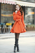 High Neck Long Sleeves Button Wool Belt Coat - Oh Yours Fashion - 7