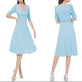 V-neck Ruched Empire Half Sleeves Knee-length A-line Dress - OhYoursFashion - 9