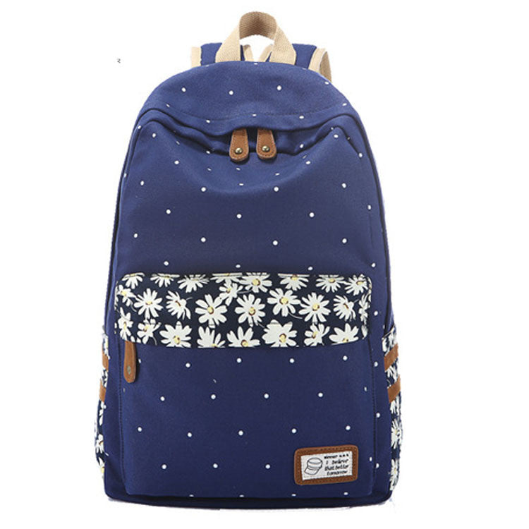 Polka Dot Print Little Flower Detail Canvas Backpack - Oh Yours Fashion - 1