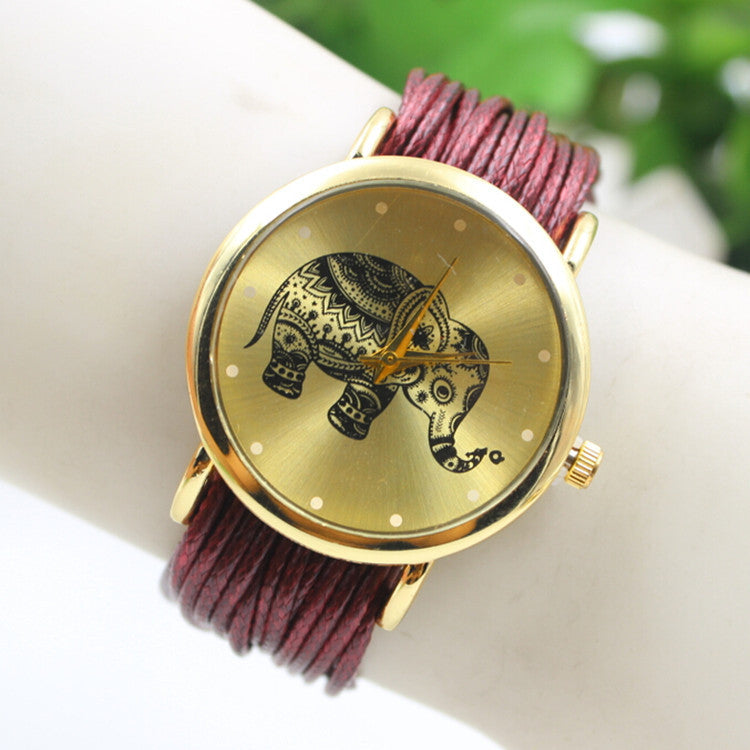 Elephant Print Multilayer Leather Watch - Oh Yours Fashion - 1